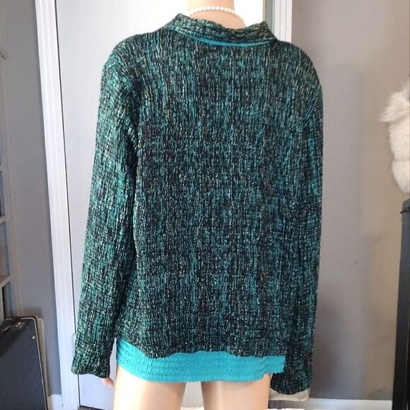 Women's Stretchy Popcorn Texture Reversible Tank & Button up Jacket Dark Teal - Picture 2 of 12